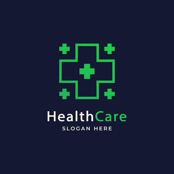 Logo Salud Farmacia Médica Con Ilustración Icono Signo Cruzado — Archivo Imágenes Vectoriales