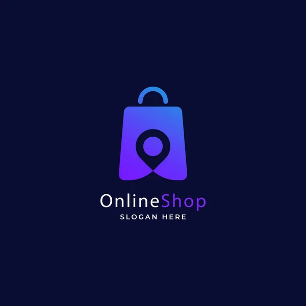 Pin Point Shop Met Verloop Commerce Online Shop Logo Template — Stockvector
