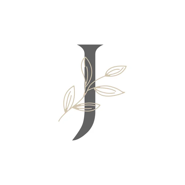 首字母J花序和植物学标志 自然叶女性美容院 化妆品或温泉图标标志 — 图库矢量图片