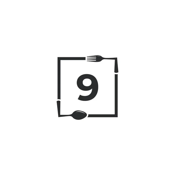 Logo Del Ristorante Numero Con Forchetta Cucchiaio Modello Design Icona — Vettoriale Stock