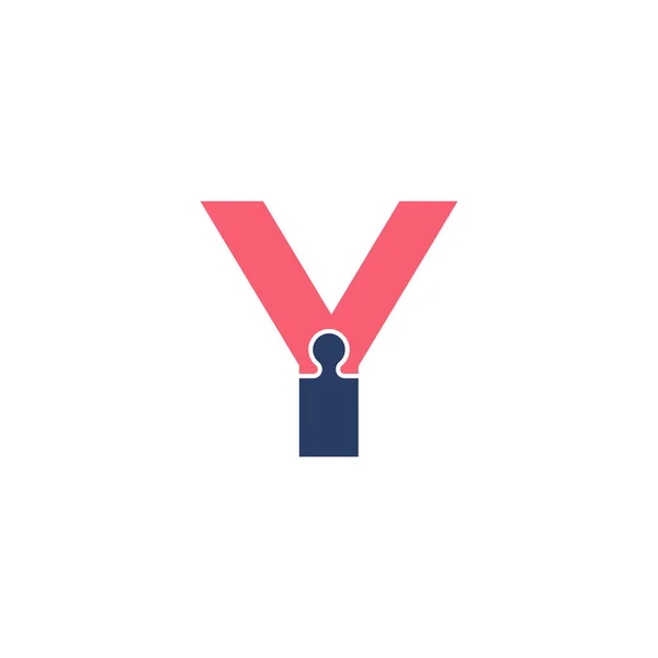 チームパズル付きの頭文字Yジグソーパズル接続ロゴデザインテンプレート要素 — ストックベクタ