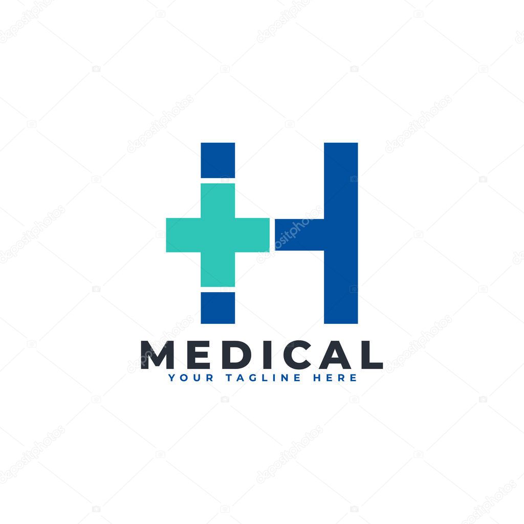 Letter H cross plus logo. Usable for Business, Science, Healthcare, Medical, Hospital and Nature Logos.