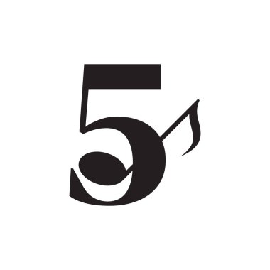 Music Key Note Logo Tasarım Elementi ile 5 numara. Ticari, Müzikal, Eğlence, Kayıt ve Orkestra Logoları İçin Kullanılabilir