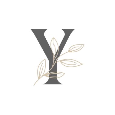Y harfi çiçek ve botanik logosu. Güzellik Salonu, Masaj, Kozmetik veya Spa Simgesi İçin Doğal Yaprak KadınıName