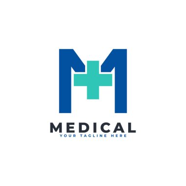 M harfi artı logo. İş, Bilim, Sağlık, Tıp, Hastane ve Doğa Logoları İçin Kullanılabilir.