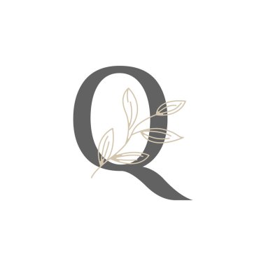 Q harfi çiçek ve botanik logosu. Güzellik Salonu, Masaj, Kozmetik veya Spa Simgesi İçin Doğal Yaprak KadınıName