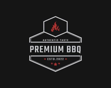 Geleneksel Barbekü Logosu Logosu için Ateşli Rustik Damgalı Klasik Retro Rozet Amblemi