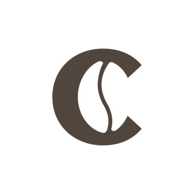 Kahve Dükkanı Logosu. İçinde Negatif Uzay Kahve Simgesi olan C harfi. Vektör Tasarım Şablonu