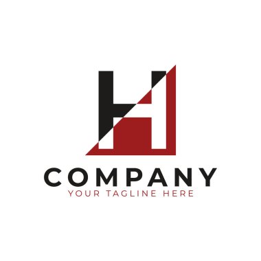 Soyut Logo Birleştirici Üçgen ve Harf H. Black ve Kırmızı Geometrik Ev Sembolü Kesme Biçimine Bağlı. İnşaat Mimarisi Logosu için kullanılabilir. Düz Vektör Logo Tasarım Fikir Şablonu