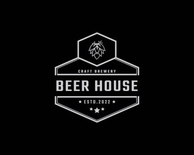 Bira Evi, Bar, Pub, Bira Fabrikası, Taverna, Şarap Viski Pazarı Sembolü için hop logosu olan Vintage Retro Emblem Bira Fabrikası