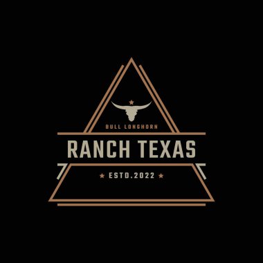 Antika Retro Rozet Amblemi Texas Longhorn, Batı Boğa Sığır Logosu Doğrusal Tasarım