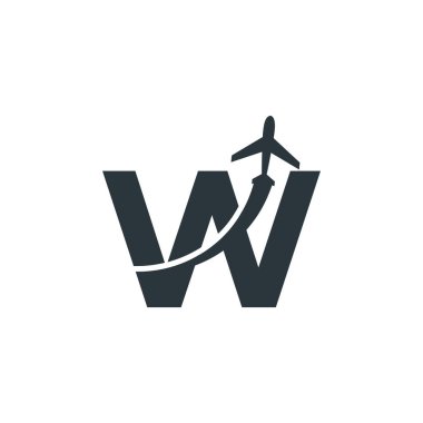 İlk harf W Uçak Uçuş Logosu Tasarım Elemanı ile Seyahat
