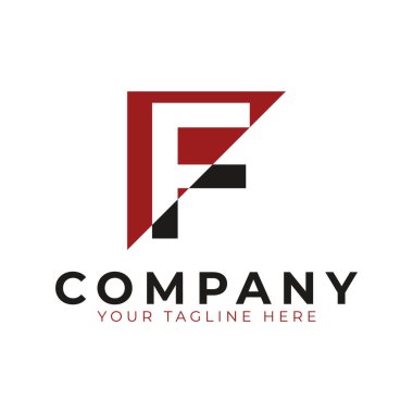 Soyut Logo Birleştirici Üçgen ve Harf F. Black ve Kırmızı Geometrik Ev Sembolü Kesme Biçimi ile bağlantılı. İnşaat Mimarisi Logosu için kullanılabilir. Düz Vektör Logo Tasarım Fikir Şablonu