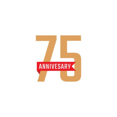 Kırmızı Kurdele Vektörüyle 75 Yıldönümü Kutlaması. Mutlu Yıldönümleri Kutlama Şablon Tasarımını Kutluyor