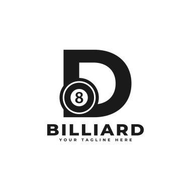 Bilardo Logosu Tasarımlı D harfi. Spor Takımı veya Şirket Kimliği için Vektör Tasarım Şablonu Elementleri.
