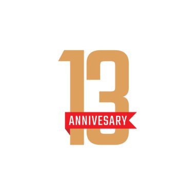 Kırmızı Kurdele Vektörüyle 13. Yıldönümü Kutlaması. Mutlu Yıldönümleri Kutlama Şablon Tasarımını Kutluyor