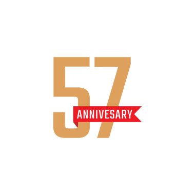 Kırmızı Kurdele Vektörüyle 57. Yıldönümü Kutlaması. Mutlu Yıldönümleri Kutlama Şablon Tasarımını Kutluyor