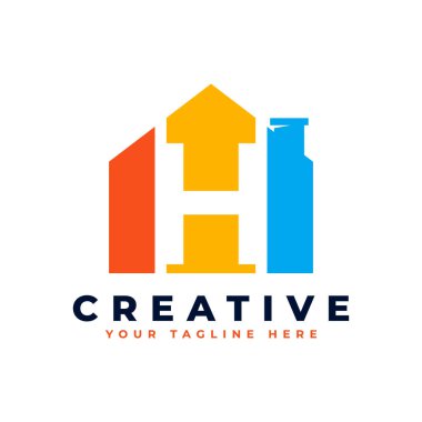 H harfi logosu. İnşaat Mimarisi Logosu İçin Kullanılabilir Harf H. Negatif Harfli House Shape