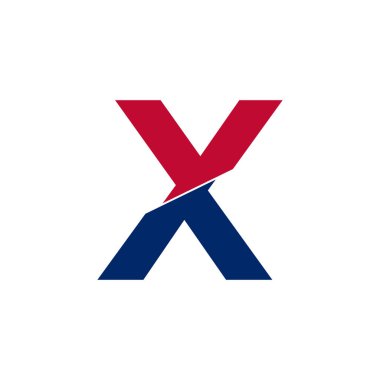 İlk harf X mavi ve kırmızı logo. Geometrik Şekiller Beyaz Arkaplanda izole edilmiş Kes Biçimi