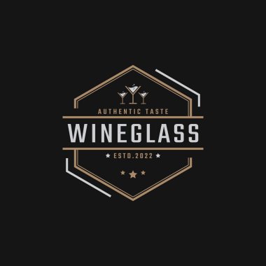 Antika Retro Rozet Amblemi, Şarap Kadehleri, Şişeler, Bira, İçecekler, Restoran Logosu Tasarım Lineer Stili