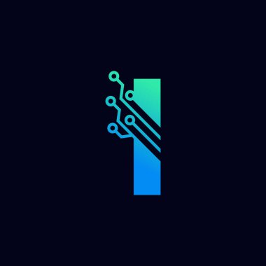 Teknik Mektup I Logosu. Yeşil ve Mavi Gradyan Renkli Fütürist Vektör Logosu Şablonu. Geometrik Şekil. İş ve Teknoloji Logoları İçin Kullanılabilir.