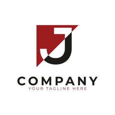Soyut Logo Üçgen ve Harf J 'yi Birleştirir. Siyah ve Kırmızı Geometrik Ev Sembolü Kesme Biçimine Bağlı. İnşaat Mimarisi Logosu için kullanılabilir. Düz Vektör Logo Tasarım Fikir Şablonu