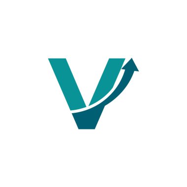 İlk harf V Ok Yukarı Logo Sembolü. Şirket, Seyahat, Başlama, Lojistik ve Grafik Logoları İçin İyi