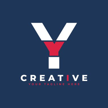Basit harfli Y logosu. Beyaz ve Kırmızı Şekli Harf Kesme Tarzı. İş ve Marka Logoları için kullanılabilir. Düz Vektör Logo Tasarımı Fikir Şablonu Elemanı.