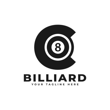 Bilardo Logosu Tasarımlı C harfi. Spor Takımı veya Şirket Kimliği için Vektör Tasarım Şablonu Elementleri.