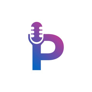 P Podcast Kayıt Logosu. Mikrofon Simgesi Vektör İllüstrasyonlu Alfabe