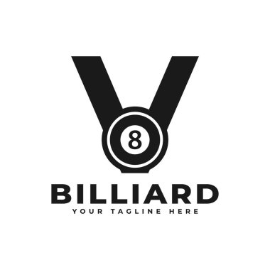 Bilardo Logosu Tasarımlı V harfi. Spor Takımı veya Şirket Kimliği için Vektör Tasarım Şablonu Elementleri.