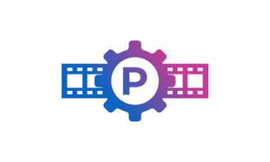 Sinema Sinema Yapım Stüdyosu Logosu İlham Vermek İçin Reel Stripes Filmstrip 'li P harfi Gear Çarkıfeleği