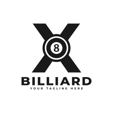 Bilardo Logosu Tasarımlı X harfi. Spor Takımı veya Şirket Kimliği için Vektör Tasarım Şablonu Elementleri.