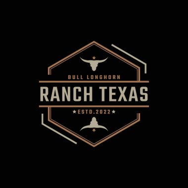 Antika Retro Rozet Amblemi Texas Longhorn, Batı Boğa Sığır Logosu Doğrusal Tasarım