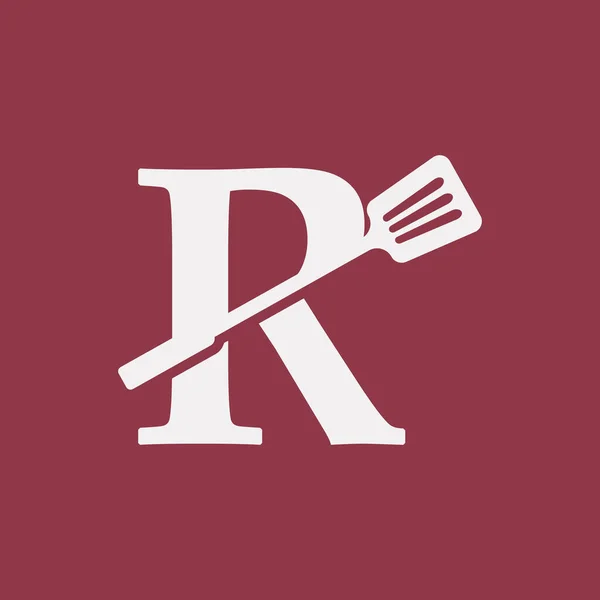 Brev Spatula Kitchen Restaurang Chef Logo Design Mall Element — Stock vektor