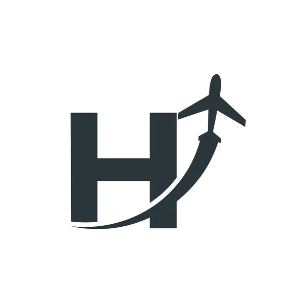 带有飞机飞行标志设计模板元素的初始字母H旅行 — 图库矢量图片