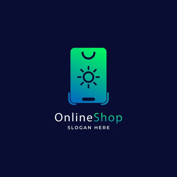 Gradient Commerce Online Shop Logo Mit Smartphone Vorlage Vektorillustration — Stockvektor