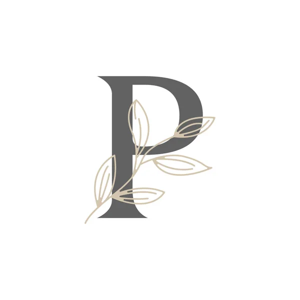 Letra Inicial Logotipo Floral Botánico Hoja Naturaleza Femenina Para Salón — Vector de stock