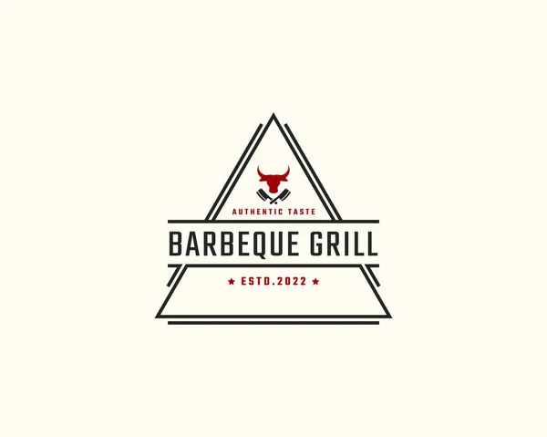 stock vector Vintage Retro Badge Emblem Rustic BBQ Grill Barbecue, Barbeque Label Stamp Logo Design Linear Style