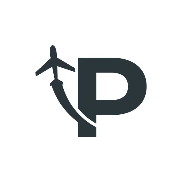 飛行機のロゴデザインテンプレート要素と初期文字P旅行 — ストックベクタ