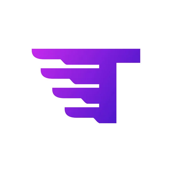 Логотип Доставки Буквы Фиолетовая Градиентная Форма Комбинацией Геометрических Крыльев — стоковый вектор