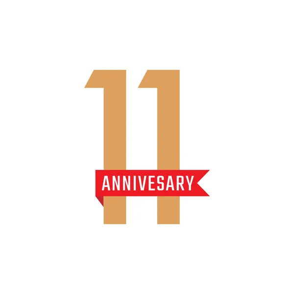 赤いリボンベクトルと11周年記念 お祝いお祝いお祝いテンプレートデザインイラスト — ストックベクタ