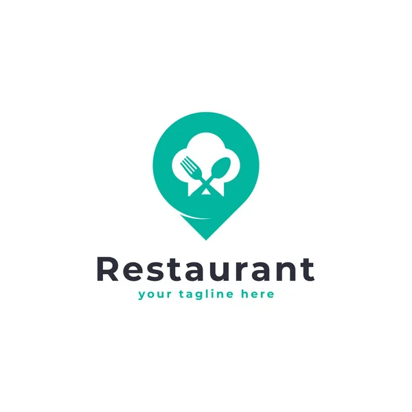 Yemek Noktası Logosu Toque Blanches Pin Logo Kombinasyonu Restoran Simgesi — Stok Vektör
