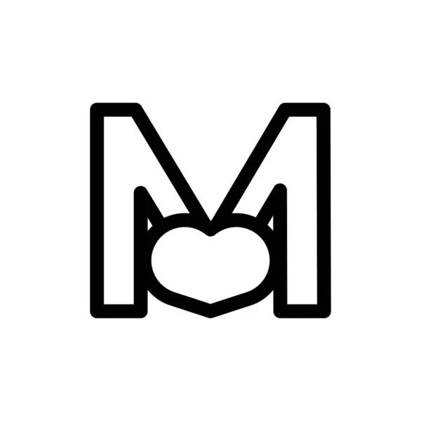 ラインスタイルのロゴデザインテンプレート要素でハートラブとイニシャルレターM — ストックベクタ
