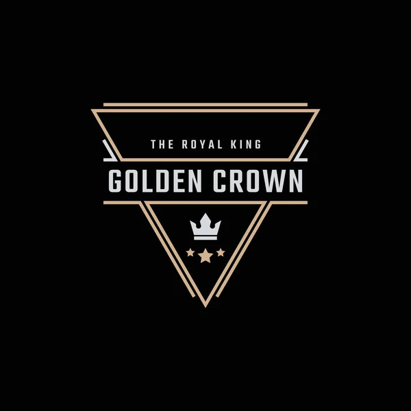 Altın Kral Crown Kraliyet Vintage Klasik Lüks Etiket Logosu Doğrusal — Stok Vektör