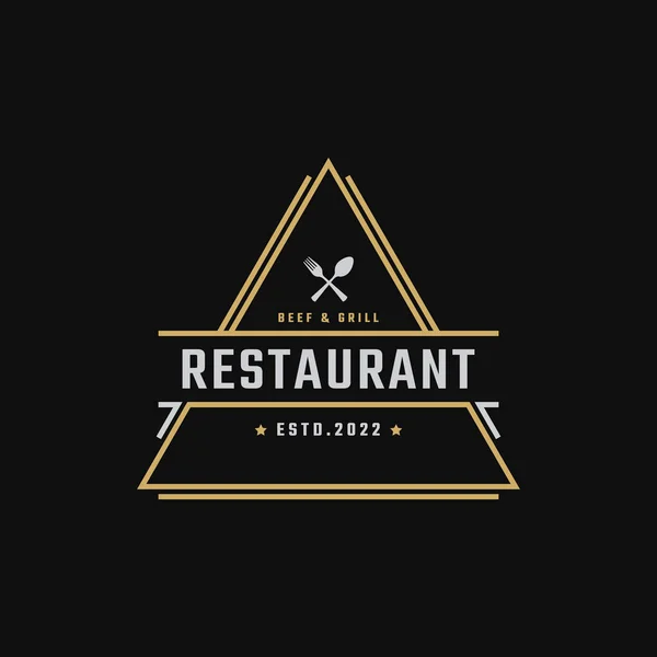 Vintage Retro Rozet Amblem Restoranı Cafe Logo Tasarımı Doğrusal Biçim — Stok Vektör