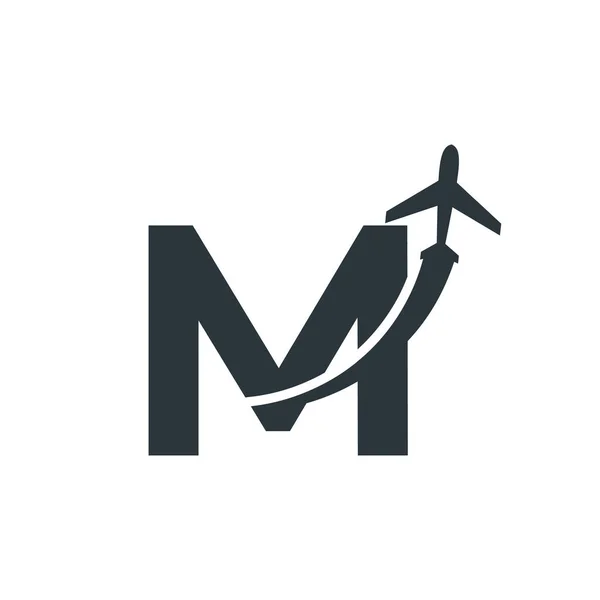 飛行機のロゴデザインテンプレート要素と初期文字M旅行 — ストックベクタ