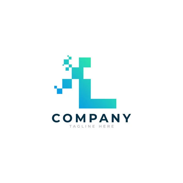 Carta Técnica Logo Forma Geométrica Azul Verde Com Pontos Pixel — Vetor de Stock
