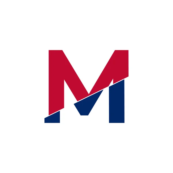 頭文字M青と赤のロゴ 幾何学的形状白地に孤立したカットスタイル — ストックベクタ