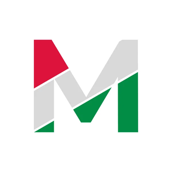 イタリア国旗カラーロゴデザインテンプレート付きイニシャルレターMペーパーカットアウト — ストックベクタ